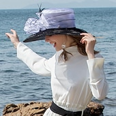 tanie Fascynatory i kapelusze-fascynatory kapelusze organza lodowy jedwab kapelusz kapelusz słońce ślub przyjęcie herbaciane elegancki ślub z kwiatowym nakryciem głowy z piór nakrycie głowy