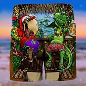 billiga Djur &amp; Fåglar-Herr Grafisk Träd Papegoja Badshorts Boardshorts Medium Midja Mode Streetwear Designer Ledigt Dagligen Helgdag Ficka Snörning Elastisk midja Designer Kläder