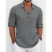 economico Classico-Per uomo Camicia Camicia di lino Camicia Estiva Abbigliamento da spiaggia Camicia con Bottoni Semplice Vacanza Casuale Nero Bianco Blu Verde Manica Lunga Bavero Primavera &amp; Estate Abbigliamento