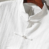 economico Casual da lavoro-Per uomo Camicia Camicia di lino Camicia con colletto cinese Camicia con colletto alla coreana Camicia casual Camicia di cotone Semplice Vacanza Camicia hawaiana Nero Bianco Blu marino Beige Manica