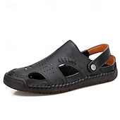abordables Sandalias casuales-Hombre Sandalias Zapatos hechos a mano Microfibra Transpirable Cómodo Antideslizante Hebilla Amarillo-marrón Negro