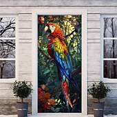 olcso Ajtófedelek-ólomüveg papagáj ajtóhuzatok falfestmény dekor ajtó kárpit ajtó függöny dekoráció háttér ajtó transzparens kivehető bejárati ajtóhoz beltéri kültéri otthon szoba dekoráció parasztház dekor kellékek