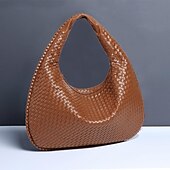 billige Vesker og totes-vevd hobo-veske i kunstskinn for kvinner – elegant burgunder-skulderveske for hverdagsbruk og uformelle utflukter