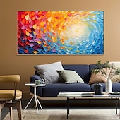 billiga Abstrakta målningar-flammande solmålning på duk handmålad färgglad strålande solkonst texturerad väggkonst boho canvas väggkonst färgglad textur oljemålning för vardagsrumskonst fantastisk heminredning