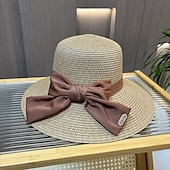 cheap Party Hats-Hats Headwear Acrylic / Cotton Straw Bucket Hat Straw Hat Sun Hat Casual Holiday Elegant Vintage With Bowknot Pure Color Headpiece Headwear