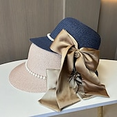 levne Party klobouky-Klobouky Doplňky do vlasů akryl / bavlna Sláma Kbelík Slamák Sluneční klobouk Ležérní Dovolená Elegantní retro S Peří Mašle Přílba Pokrývky Hlavy