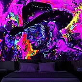 economico Arazzi Blacklight-arazzo a luce nera reattivo ai raggi UV fosforescente festa fluorescente al neon mucca occidentale uomo psichedelico trippy nebbioso arazzo appeso arte murale per soggiorno camera da letto