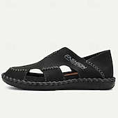 billiga Utomhussandaler-herrsandaler i läder som andas casual loafers – handgjorda sömmar sommarsandaler med öppen tå för utomhuskomfort