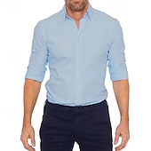cheap Men&#039;s Non Iron Shirts-Men&#039;s Shirt Dress Shirt Button Up Shirt Plain Wedding Party Black White Pink Navy Blue Long Sleeve Lapel Spring &amp;  Fall Clothing Apparel
