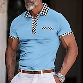 cheap Men&#039;s Classic Polo-Men&#039;s Business Polo Golf Shirt Work Casual Lapel Ribbed Polo Collar Short Sleeve Basic Modern Color Block Patchwork Button Spring &amp; Summer Regular Fit Black Light Green Blue Beige Business Polo