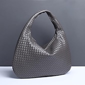 billige Vesker og totes-vevd hobo-veske i kunstskinn for kvinner – elegant burgunder-skulderveske for hverdagsbruk og uformelle utflukter