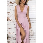 abordables Robes décontractées blanches-robe longue femme élégante blanche col en V sans manches taille cintrée ligne A soirée formelle mariage bal printemps été taille complète coupe flatteuse vêtements vêtements