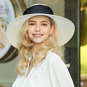 Недорогие Party Hats-Hats Fiber Bowler / Cloche Hat Bucket Hat Straw Hat Wedding Beach Elegant Wedding With Lace-up Headpiece Headwear