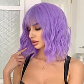cheap Synthetic Trendy Wigs-Synthetic Wig Uniforms Career Costumes Princess Curly Wavy Middle Part Layered Haircut Machine Made Wig 14 inch Bright Purple Synthetic Hair Women&#039;s Cosplay Party Fashion Purple