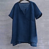 economico Casual da lavoro-Per uomo Camicia Camicia in cotone e lino Camicia bianca di cotone Camicia casual Semplice Vacanza Streetwear Nero Bianco Blu reale Arancione Manica Corta Scollo a V Estate Abbigliamento