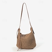 economico Borsette e borse tote-borse a tracolla in paglia intrecciata a mano da donna – borsa a tracolla estiva da spiaggia boho con tracolla regolabile in pelle