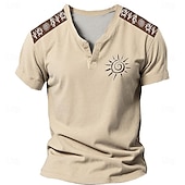 cheap Ethnic Style-Aztec Sun V Neck Men&#039;s Ethnic Style 3D Print T shirt Tee Henley Shirt Casual Daily T shirt Blue Green Khaki Short Sleeve Shirt Summer Clothing Apparel S M L XL 2XL 3XL