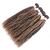 cheap 4 Bundles Human Hair Weaves-P4/27# Highlight Curly Wave Bundles Human Hair (18 18 20 20 Inches Curly Wave  4 Bundles) Brazilian Human Hair for Black Women