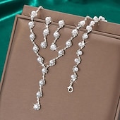 abordables Conjuntos de joyas-Juego de Joyas 4 piezas Perla Artificial Brillante Pendientes Collare Pulseras Mujer Elegante Moda Estilo lindo Geométrico Forma Geométrica Conjunto de joyas Para Boda Fiesta Aniversario
