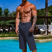 baratos Feriado-Homens Shorts de verão Shorts de praia Bolsos Com Cordão Cintura elástica Tecido Conforto Respirável Comprimento do joelho Férias Feriado Praia Havaiana Boho Preto Branco