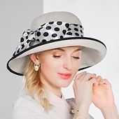 cheap Fascinators &amp; Hats-Hats Fiber Bucket Hat Floppy Hat Straw Hat Wedding Tea Party Elegant Wedding With Bowknot Ribbons Headpiece Headwear