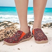 cheap Women&#039;s Sneakers-Women&#039;s Sneakers Flats Slip-Ons Print Shoes Slip-on Sneakers Daily Vacation Travel Floral National Totem Flat Heel Bohemia Vacation Casual Walking Canvas Loafer Yellow Red Blue