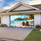 tanie Osłony drzwi garażowych-letnie wakacje na plaży baner na osłonę drzwi garażowych piękna duża dekoracja tła na zewnętrzne drzwi garażowe dekoracje ścienne domu impreza impreza parada