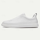 levne Pánské tenisky-pánské bílé kožené slip-on tenisky – minimalistický design s pohodlnou podrážkou pro běžné nošení