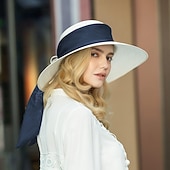 Недорогие Party Hats-Hats Fiber Bowler / Cloche Hat Bucket Hat Straw Hat Wedding Beach Elegant Wedding With Lace-up Headpiece Headwear