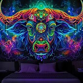 billiga Blacklight tapestries-blacklight gobeläng uv reaktiv glöd i mörkret glöd party neon bull djur psykedeliskt trippy dimmigt hängande gobeläng väggkonst väggmålning för vardagsrum sovrum