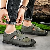 abordables Sandalias casuales-Zapatos casuales con velcro de malla verde oliva para hombre, ligeros y deportivos, adecuados para senderismo, caminatas y aventuras al aire libre.