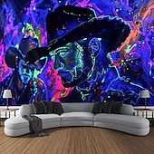 economico Arazzi Blacklight-arazzo a luce nera reattivo ai raggi UV fosforescente festa fluorescente al neon mucca occidentale uomo psichedelico trippy nebbioso arazzo appeso arte murale per soggiorno camera da letto