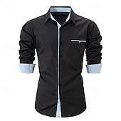 Недорогие мужские нежелезные рубашки-Муж. Рубашка Рубашка с воротничком Кнопка рубашка Контрастных цветов Свадьба Для вечеринок Черный Белый Розовый Синий Длинный рукав Лацкан Весна &amp; осень Одежда Пэчворк