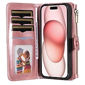 Χαμηλού Κόστους iPhone Θήκες-Retro θήκη πορτοφολιού με φερμουάρ για iPhone 16 15 14 13 12 11 Pro Max Plus Mini SE – Αποσπώμενη μαγνητική αναστροφή θήκη καρτών PU δέρμα