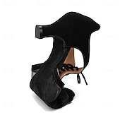 baratos Sapatos de Dança Latina-sapatos de dança de malha preta com cadarço femininos, salto baixo e sola de camurça – design elegante e aberto para apresentações de salão, latinas e festas