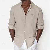 economico Classico-Per uomo Camicia Camicia da spiaggia Camicia con bottoni Liscio Giornaliero Per eventi Kaki Manica lunga A fascia Primavera estate Abbigliamento