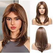 cheap Synthetic Trendy Wigs-Layered Wigs for Women Synthetic Wig Wigs with Bangs Synthetic Long Hair Blonde Black Brown Dark Brown Light Brown