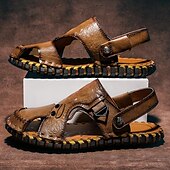 cheap Casual Sandals-Men&#039;s Brown Leather Sandals with Adjustable Strap and Stylish Stitching – Comfortable and Durable for Casual Outings, Beach and Everyday Wear