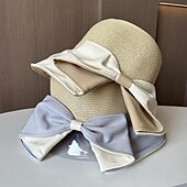 levne Party klobouky-Klobouky Doplňky do vlasů akryl / bavlna Sláma Kbelík Slamák Sluneční klobouk Ležérní Dovolená Elegantní retro S Mašle Čistá Barva Přílba Pokrývky Hlavy