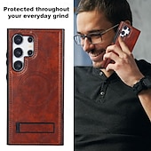 Недорогие Чехлы для Samsung-телефон Кейс для Назначение SSamsung Galaxy S24 S23 S22 Плюс Ультра S25 Ультра С Магсейф Магнитный Поддержка беспроводной зарядки Откидная подножка Ретро ТПУ Кожа PU