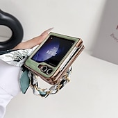 Χαμηλού Κόστους Samsung Θήκη-τηλέφωνο tok Για Samsung Galaxy Z Flip 6 Z Flip 5 Z Flip 4 Z Flip 3 για γυναίκες κορίτσι με λουράκι καρπού Ανθεκτική σε πτώσεις TPU Μεταλλικό PU δέρμα