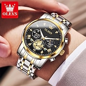 abordables Montres à quartz-Olevs – montre-bracelet lumineuse pour hommes, chronographe lumineux, indication 24 heures, à quartz, ceinture en acier, étanche, nouvelle collection