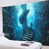  undervannsstige hengende billedvev veggkunst stor billedvev veggmaleri dekor fotografi bakteppe teppe gardin hjem soverom stue dekorasjon fisk landskap