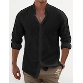 voordelige Klassiek-Voor heren Overhemd Overhemd met bandkraag Zomer overhemd Strand Kleding Overhemd met knopen Effen Casual Dagelijks Zwart Wit Blozend Roze blauw Lange mouw Band Kraag Lente zomer Kleding
