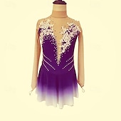 billige Figur skating kjoler-Kjole til kunstløp Dame Jente Skøyteløp Kjoler Blå Fuksia Tommelhull halo-farging Netting Spandex Elastisk Trening Profesjonell Konkurranse Skøyteklær Hold Varm Klassisk Krystall / Rhinstein Langermet
