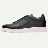 cheap Premium Leather Sneakers-Men&#039;s Dress Sneakers Leather Italian Full-Grain Cowhide Slip Resistant Lace-up Black Red