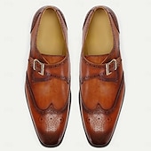billiga Premium läder Loafers-munkbandsskor för män svart brunt brunt läder brogue-spänne