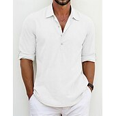 economico Classico-Per uomo Camicia Camicia di lino Camicia Estiva Abbigliamento da spiaggia Camicia con Bottoni Semplice Vacanza Casuale Nero Bianco Blu Verde Manica Lunga Bavero Primavera &amp; Estate Abbigliamento