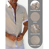 abordables Vacances-Homme Chemise Lin Chemisette Chemise d&#039;été Tenues de plage Chemise décontractée Chemise boutonnée Plein Vacances Curise Blanche Bleu Vert Kaki Manche Courte Revers Printemps été Vêtement Tenue Poche