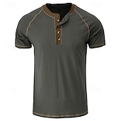 cheap Casual Henley Tee-Men&#039;s Button T Shirt T Shirt Henley Shirt Short Sleeve Shirt Short Sleeve Henley Summer Color Block Solid / Plain Color Fashion Designer Fashion Vacation Street Going out Dark Grey Wine Black Top Tee